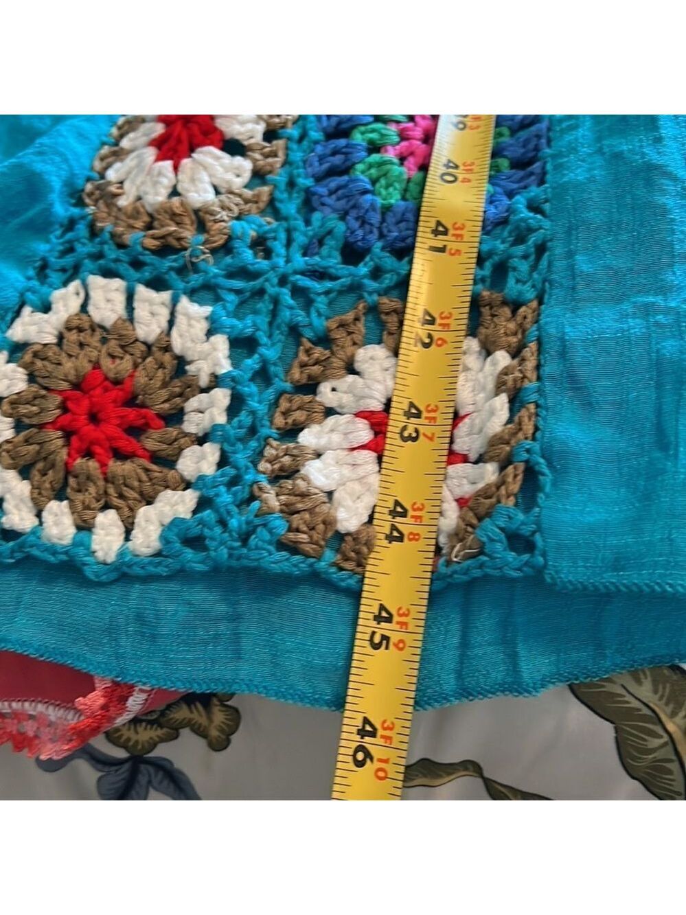 Turquoise maxi coverup with granny squares. One Size. - Picture 4 of 7
